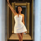 Robe de soirée courte moulante blanche à épaules dénudées, robe d'anniversaire, robe de retour à la maison nv2128