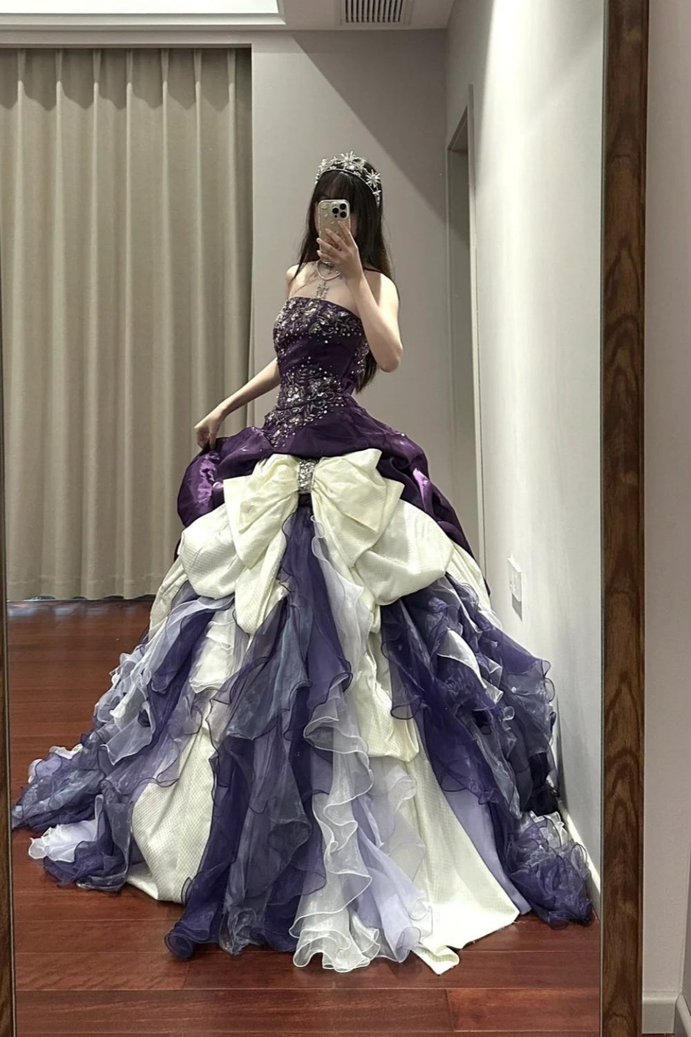 NiceVestidos - Robe de bal longue en satin et tulle violet, style princesse vintage, exquise, perlée, pour 16e anniversaire, NV5665