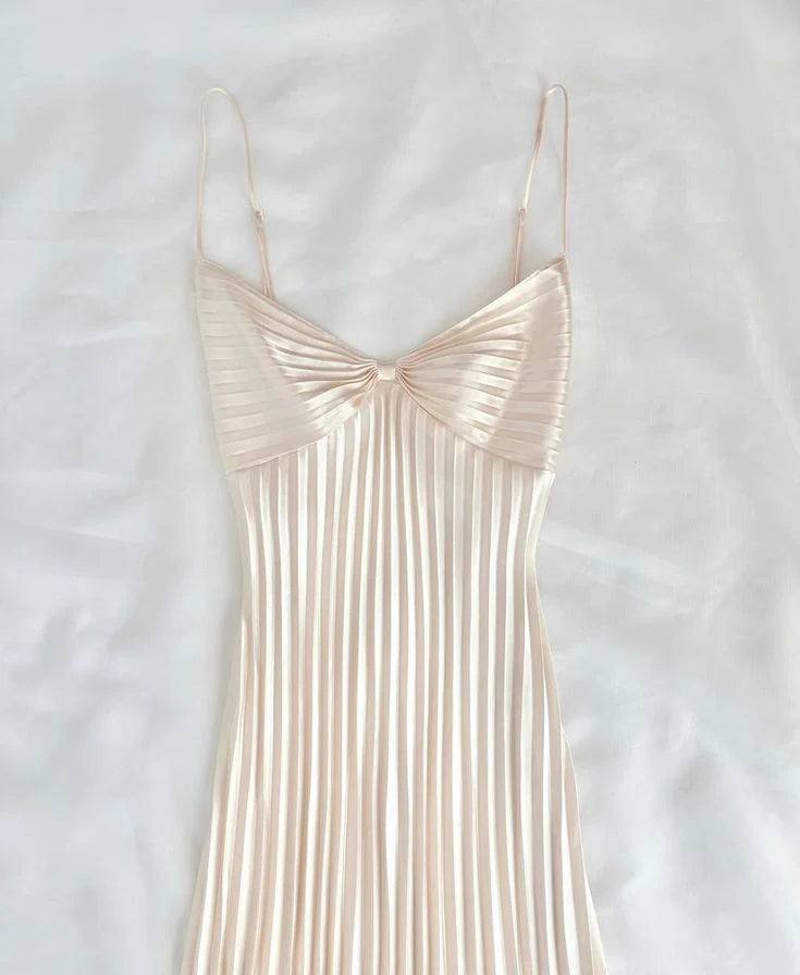 NiceVestidos-Langes, schlichtes Ballkleid aus Satin mit Spaghettiträgern und Plissee, Retro-Kleid Nv5630