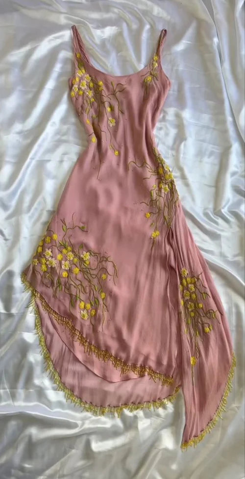 Robe de soirée brodée rose, robe de bal vintage, robe de soirée, nouvelle collection, nv5350