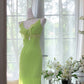 Green Beaded Long Chiffon Mermaid Dress Vintage Party Dress Evening Gown Prom Dress nv4325