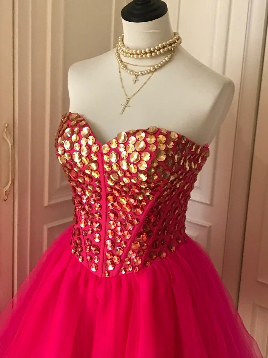 Rosa Pailletten Perlen Kurzes Tüll Prinzessin Homecoming Kleid Geburtstag Party Kleid nv4712
