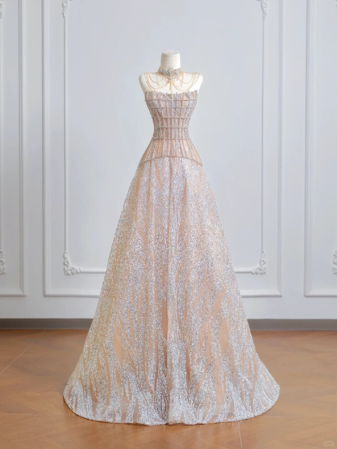 Champagne shiny gorgeous palace princess long tulle floor-length ball gown evening dress graduation dress nv5105