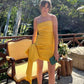 Robe de soirée courte jaune sans bretelles à épaules dénudées nv2132