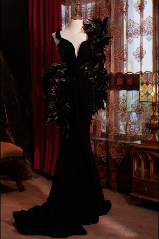 Schwarzes, langes, elegantes Abendkleid NV6539