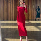 Rotes, modisches, figurbetontes, langes Partykleid mit langen Ärmeln, Ballkleid nv1906