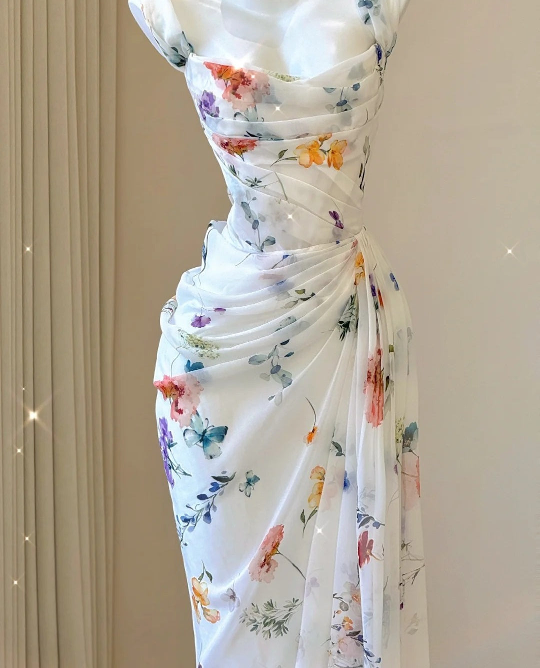 White Floral Elegant Sweet Sophisticated Long Chiffon Ball Gown Evening Dress Party Dress nv4145