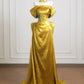 Gold Applique Elegant Long Satin Prom Dress Evening Gown nv4954
