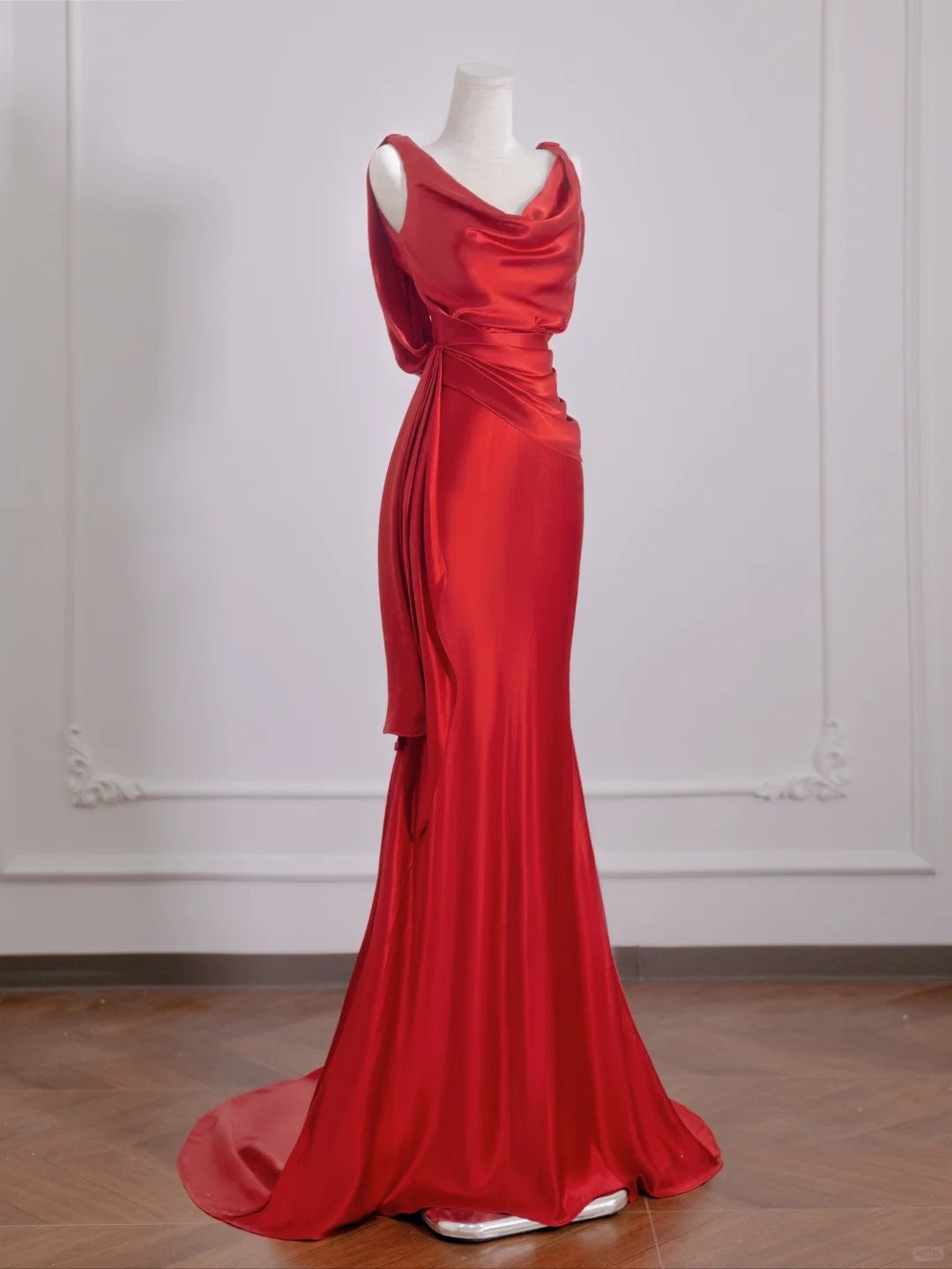Robe de soirée longue en satin rouge, élégante et tendance, dos nu, nv4974