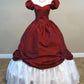 Robe de soirée princesse en satin bordeaux à manches courtes et coupe trapèze nv1905