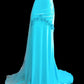 Blue Beaded Backless Long Chiffon Ball Gown Evening Gown Graduation Gown nv4400