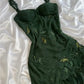 Dunkelgrünes Chiffon-Rüschen-Kurz-/Lang-Heimkehrkleid, Ballkleid, formelles Kleid, Abendkleid, NV4491