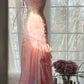 Elegant and romantic ruffled chiffon pink long prom dress nv5321