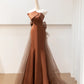 Robe de soirée longue en satin marron, élégante, style sirène, en tulle, nv4752