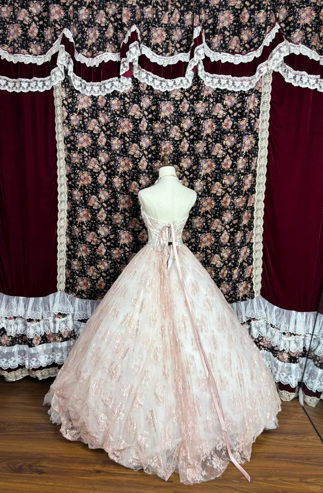 Robe de bal rose vintage à fleurs et perles, coupe trapèze, longue en tulle, épaules dénudées, robe de soirée nv4219