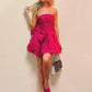 Robe de soirée courte à volants et sans bretelles rose vif avec nœud Robe de bal Robe de soirée nv2024