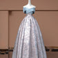 Blaues Blumenmuster, elegantes, langes Satin-Ballkleid, Abendkleid, Partykleid, NV4743