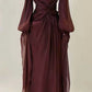 Burgunderrotes elegantes Abendkleid A-Linie mit langen Ärmeln Ballkleid nv4232