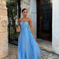 Blue Elegant Long Satin Pleated Holiday Party Dress Special Occasion Dress Strapless Floor Length Ball Gown nv2959