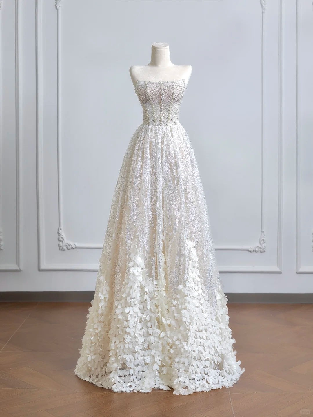 Robe de soirée longue blanche brillante et magnifique en tulle et dentelle perlée, robe de bal à paillettes, robe de remise de diplôme nv5106