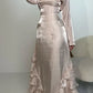 Champagner Mode Elegante Rüschen Rüschen Lange Tüll Ballkleid Abendkleid Partykleid nv3433
