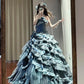 NiceVestidos - Robe de bal longue en tulle multicouches, bleu vintage, exquise, perlée, princesse, 16e anniversaire, conte de fées, fille de la mer, NV5666