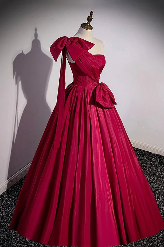 Heißes rosa Satin One-Shoulder-Schleife langes Ballkleid Abendkleid nv1904