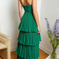Smaragdgrünes trägerloses, langes, mehrlagiges Abendkleid, nv1651