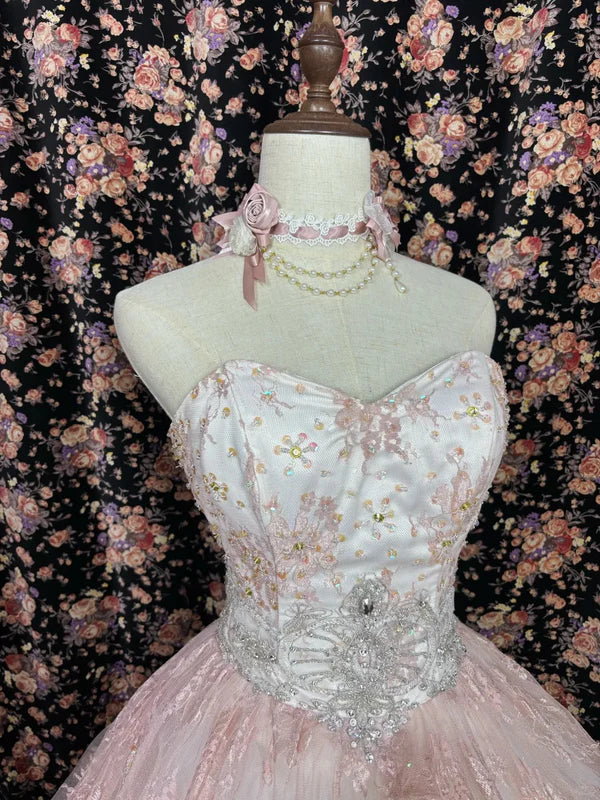 Robe de bal rose vintage à fleurs et perles, coupe trapèze, longue en tulle, épaules dénudées, robe de soirée nv4219