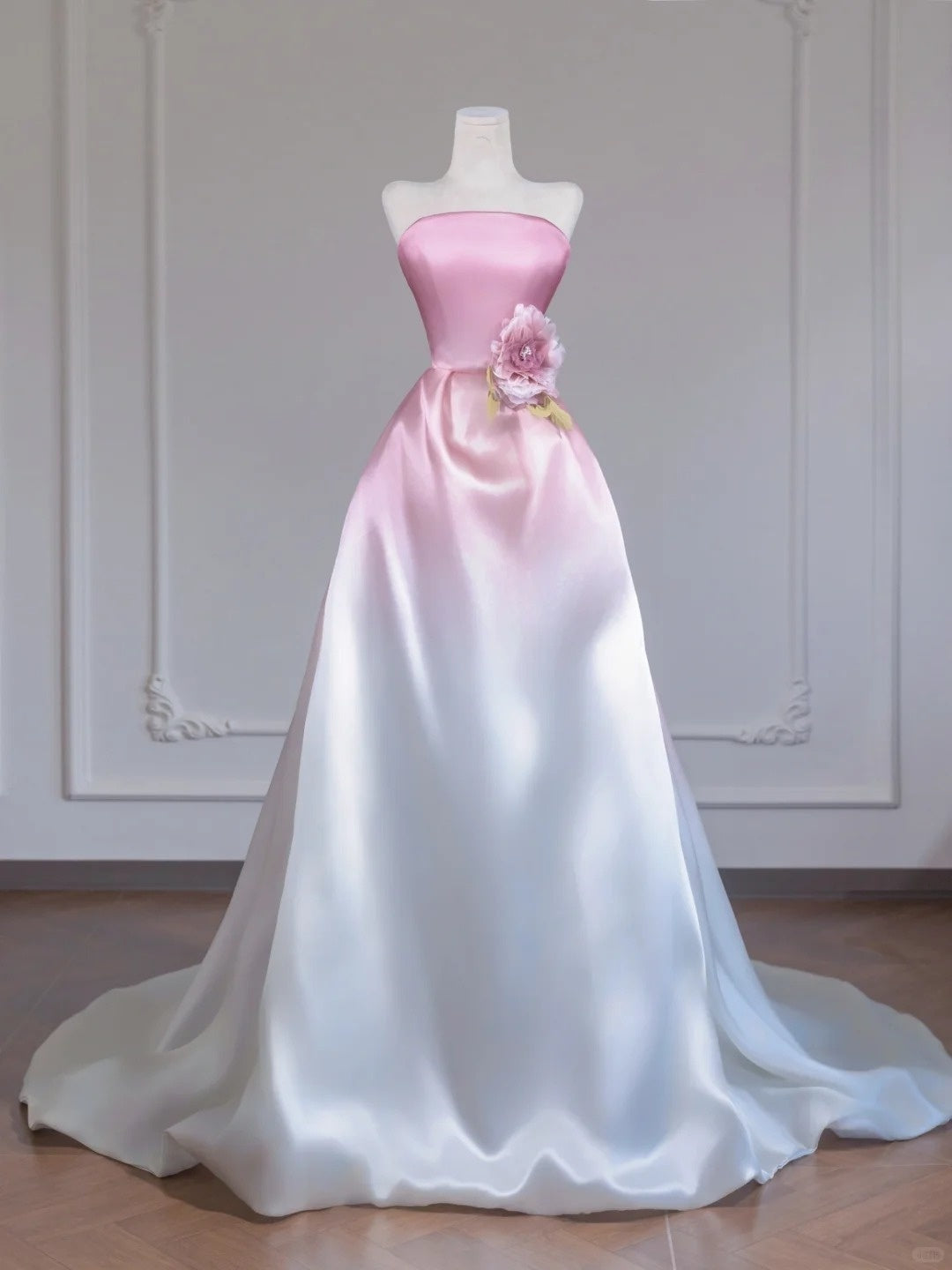 Rosa Gradient Fashion Langes Satin Ballkleid Abendkleid nv4962