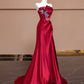 Rotes, perlenbesetztes, langes, bodenlanges Ballkleid aus Satin, nv5050