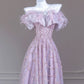 Lila funkelndes langes Ballkleid mit Perlen und Federn, nv4968