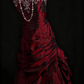 NiceVestidos – Vintage Burgunderrot, exquisites, perlenbesetztes Satin-Plissee-Langballkleid, Abschlusskleid NV5859