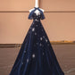 Robe de bal longue en velours bleu exquis, ornée d'étoiles et de perles, robe de soirée, robe de soirée, nv4732