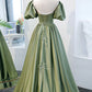 Simple A Line Green Satin Long Prom Dress, Evening Dress Custom Size nv389