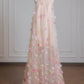 Rosa Blumen Elegantes Langes Tüll Ballkleid Abendkleid Partykleid nv4955