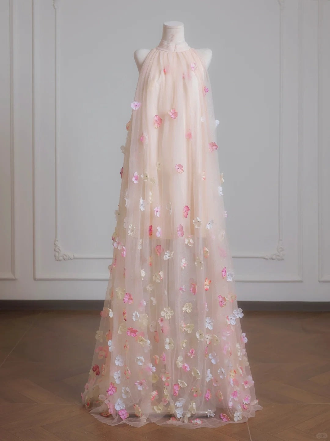 Rosa Blumen Elegantes Langes Tüll Ballkleid Abendkleid Partykleid nv4955