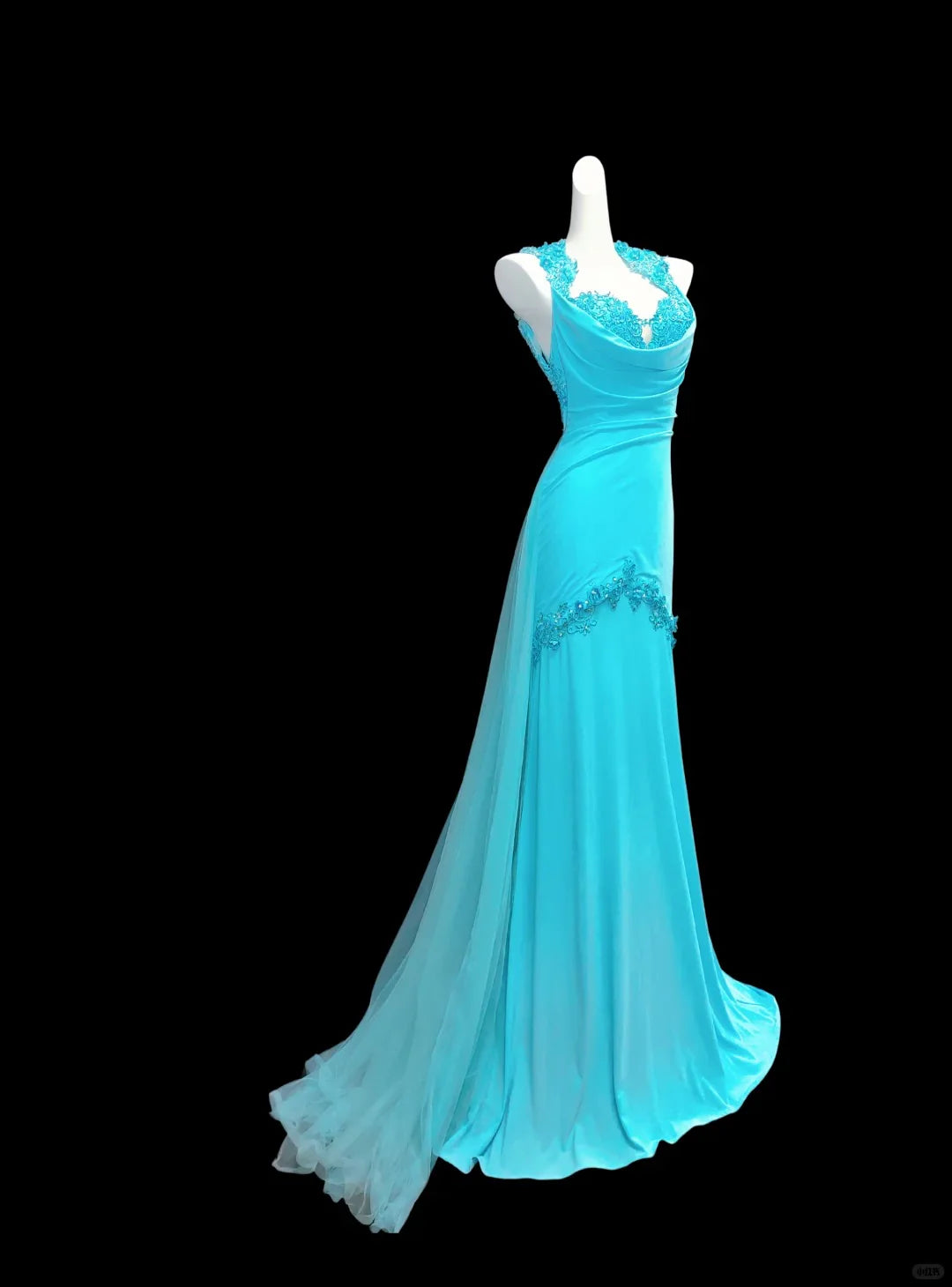 Blue Beaded Backless Long Chiffon Ball Gown Evening Gown Graduation Gown nv4400