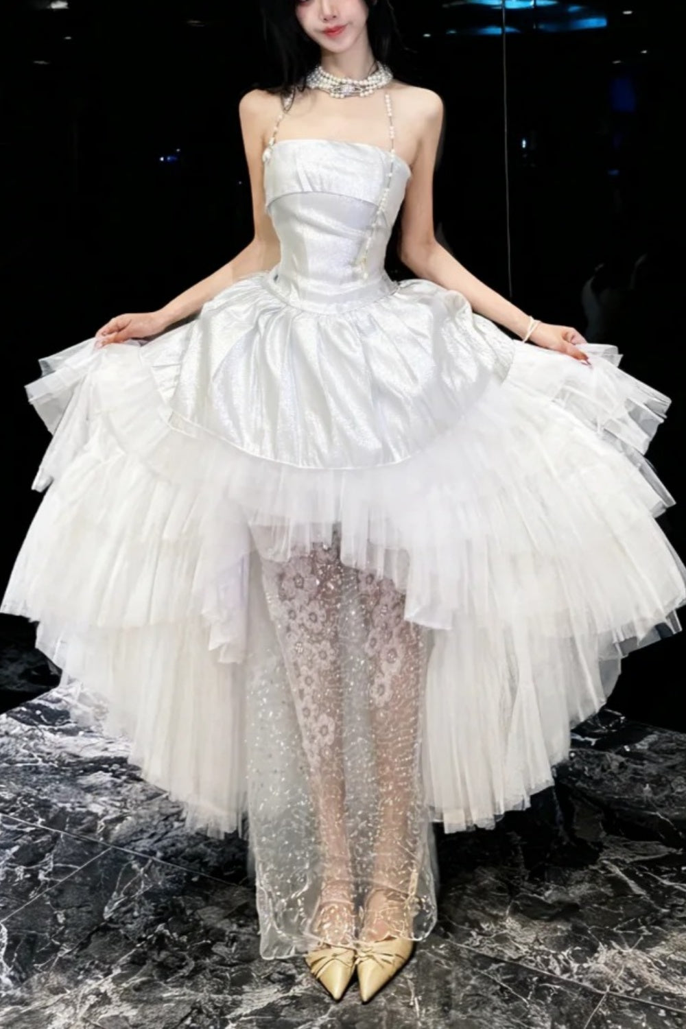Weißes kurzes langes Kleid NV6728
