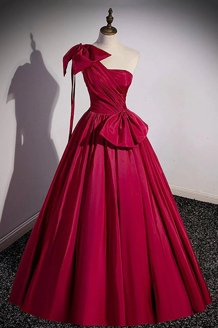 Heißes rosa Satin One-Shoulder-Schleife langes Ballkleid Abendkleid nv1904