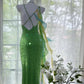 Vintage Evening Dresses, Green Sequin Mermaid Sleeveless Long Party Gowns nv4331
