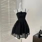 Robe de soirée courte en dentelle blanche et noire nv4383