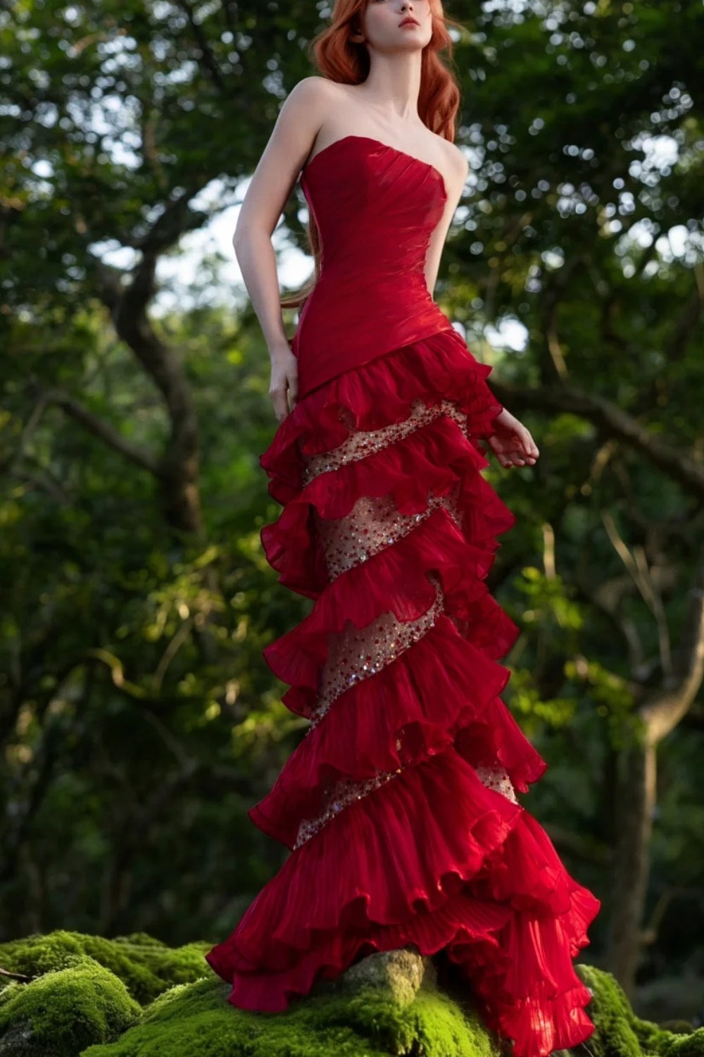 Red Gorgeous Shining Retro Elegant Long Satin Evening Dress NV6740