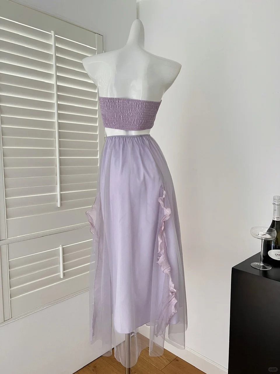 Robe de soirée longue en mousseline violette, robe de bal, robe d'anniversaire, nv4639