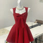 Robe de bal courte en satin rouge à nœud, tenue de soirée, d'anniversaire, nv4526