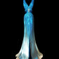 Blue shiny luxury gorgeous vintage elegant exquisite beaded backless long mermaid floor length trailing satin ball gown evening dress party dress prom dress nv3966