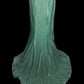 Mint Green Fashion Elegant V-neck Long Mermaid Slim Fishtail Skirt Satin Floor Length Train Ball Gown Evening Gown Party Dress Prom Dress nv3861