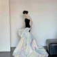 Schwarzes, glänzendes, wunderschönes, elegantes, langes, bodenlanges Ballkleid-Abendkleid aus Satin im Meerjungfrau-Stil, NV4055
