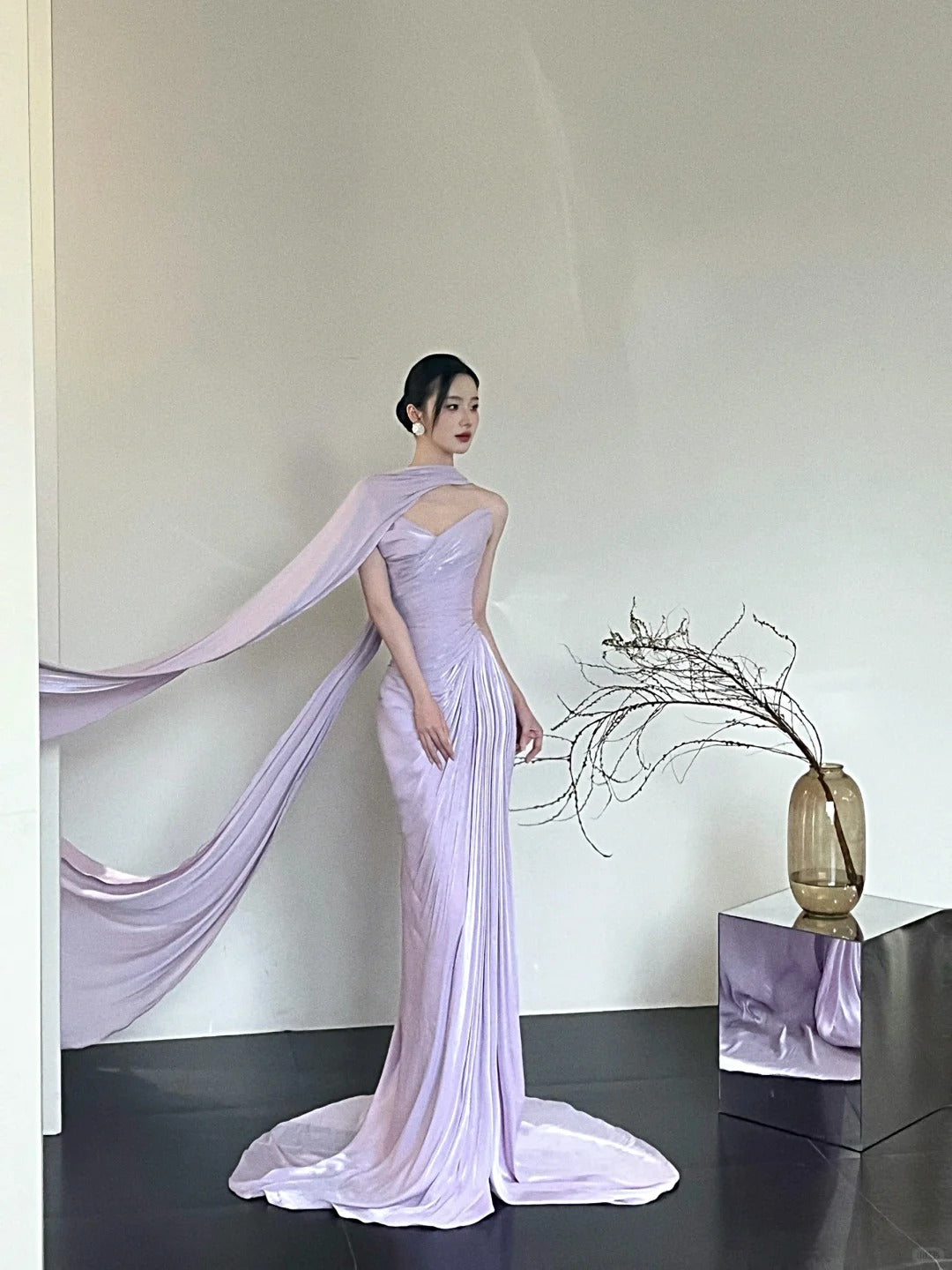 Robe de soirée sirène longue en satin violet, élégante et exquise, longueur au sol, robe de mariée nv4058