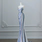 Silver Gorgeous Shiny Mermaid Elegant Long Satin Ball Gown Evening Dress Graduation Dress nv4337